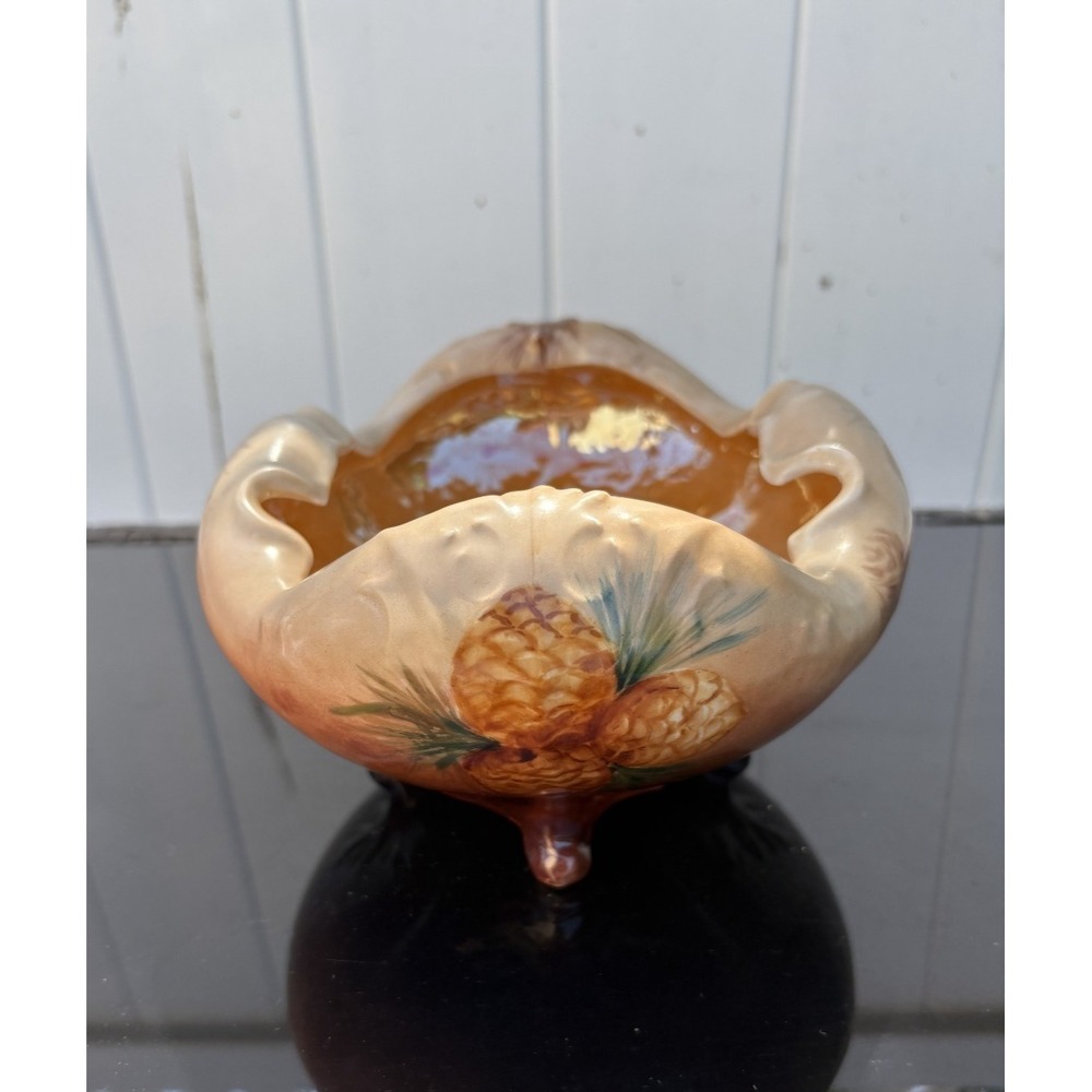 Vintage Ceramic Hand-Painted Bowl European Acorn Decorative Dish 4 Legs - Picture 3 of 12
